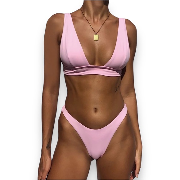 NEW Pink Sexy Triangle Bikini Set Women’s 2 Piece Swimsuit Bathing Suit Size L - Picture 1 of 4